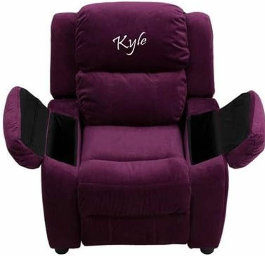 Flash Furniture Purple Microfiber Kids Recliner with Storage Arms - Personalized Deluxe Padded BT-7985 Chair for Children
