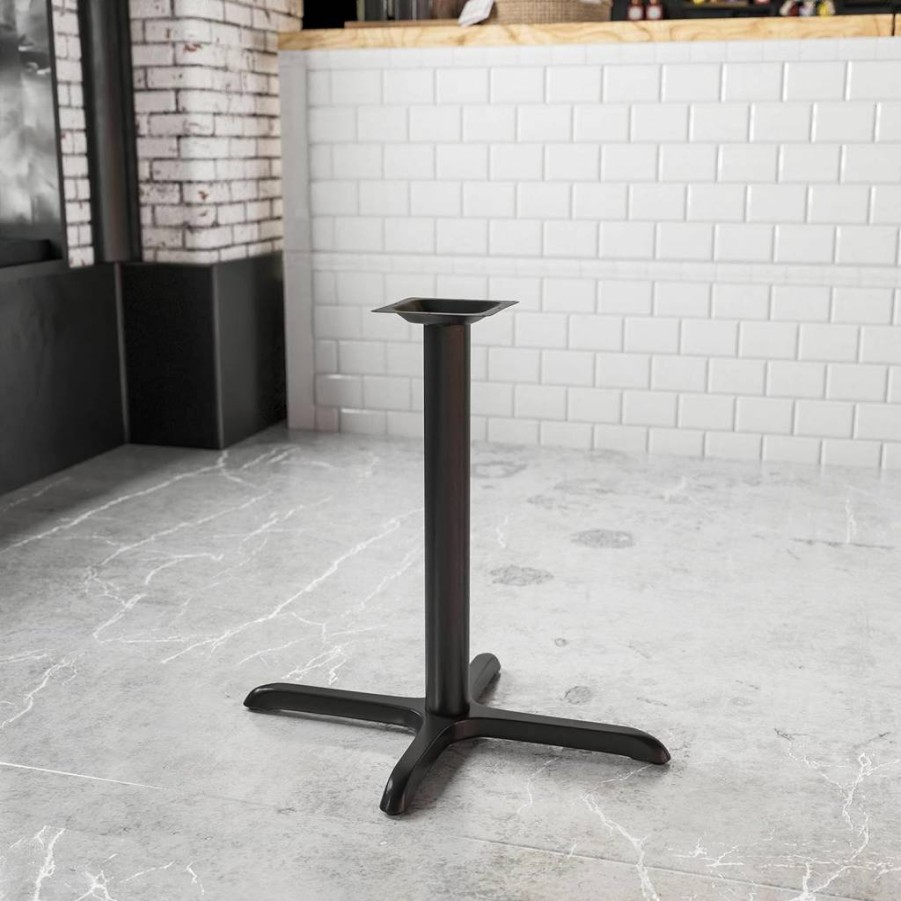 Flash Furniture Commercial X-Base Restaurant Table 30" x 23.75" with Cast Iron Base, Black - Heavy Duty Dining Table for Business Use