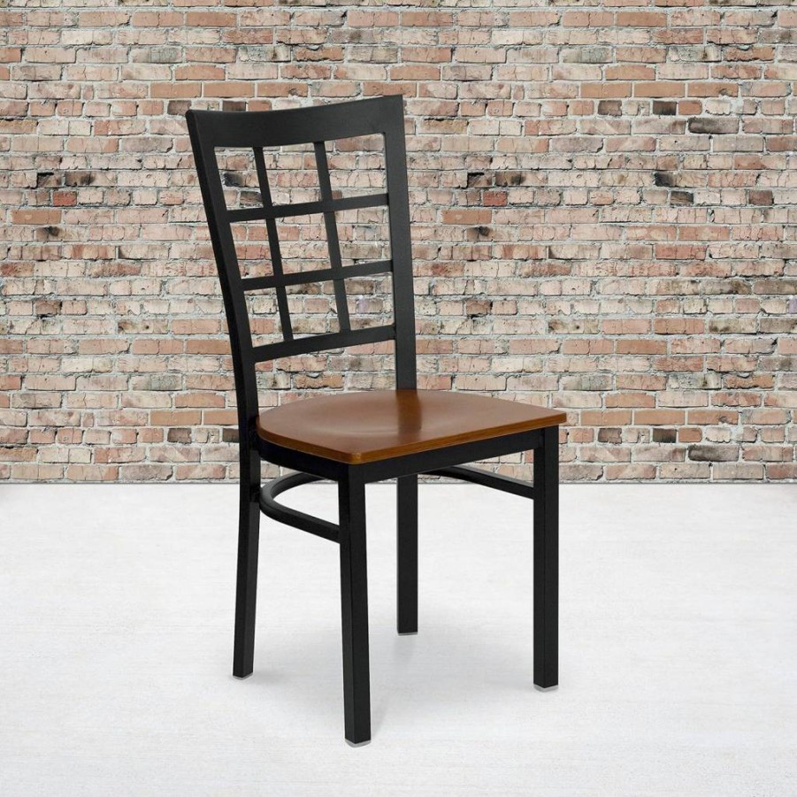 Flash Furniture Hercules Series Modern Black Metal Restaurant Chair - Armless Upholstered Dining Chair for Kitchen, Cafe & Commercial Use
