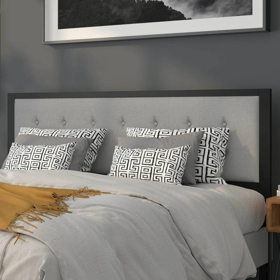 Flash Furniture Bristol Light Gray Tufted Upholstered King Size Metal Headboard