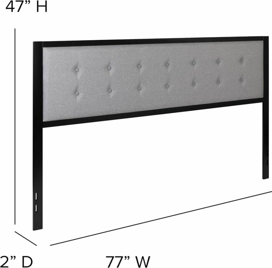 Flash Furniture Bristol Light Gray Tufted Upholstered King Size Metal Headboard