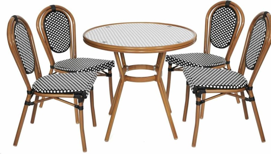 Flash Furniture Lourdes 4-Piece Bistro Set - Indoor/Outdoor Black/White Aluminum Frame with PE Rattan Chairs & Tempered Glass Table - Commercial Grade Patio Dining
