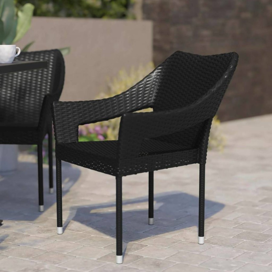 Flash Furniture Ethan All-Weather PE Rattan Stacking Patio Dining Chair, Commercial Grade, Espresso Brown