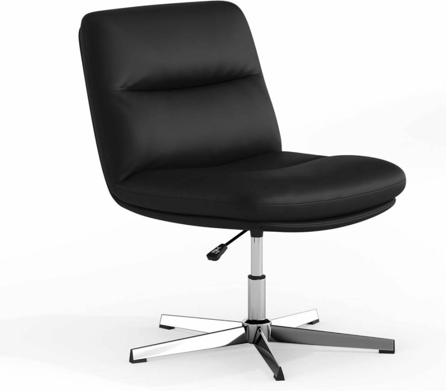 Flash Furniture Chloe Commercial Office Chair - White & Gold, Leathersoft Padded, Adjustable Height, Armless Mid-Back Swivel Chair, Ergonomic Wide Design