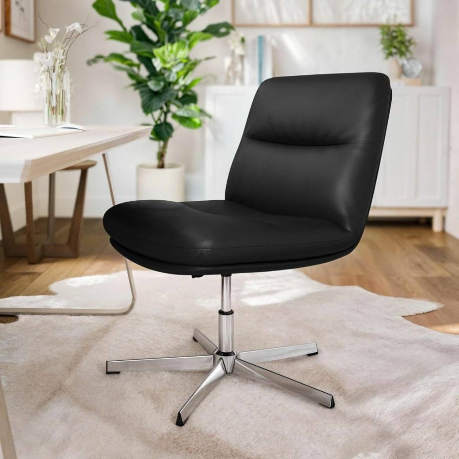Flash Furniture Chloe Commercial Office Chair - White & Gold, Leathersoft Padded, Adjustable Height, Armless Mid-Back Swivel Chair, Ergonomic Wide Design
