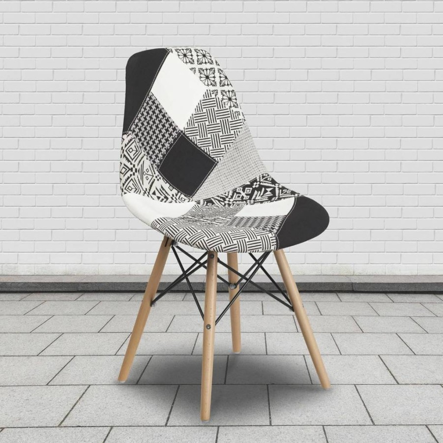 Flash Furniture 2-Pack Elon Series Fabric Chairs with Wooden Legs, Milan Patchwork Design, Comfortable Seating for Home or Office