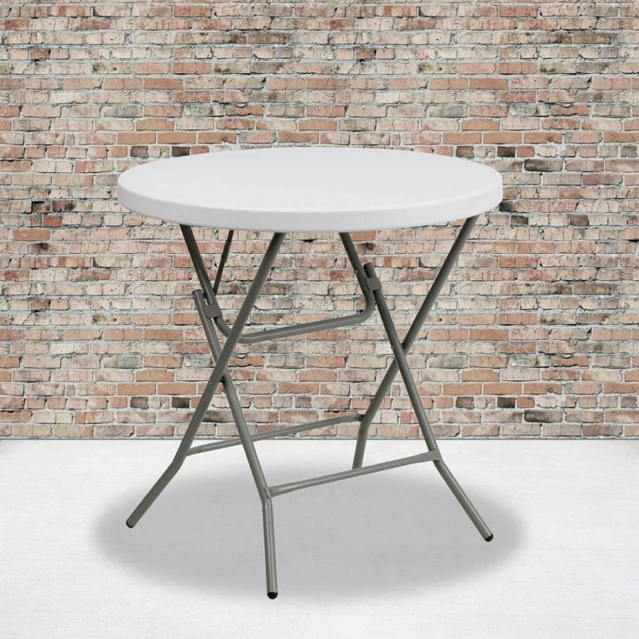 Flash Furniture Elon 2.6-Foot Round White Plastic Folding Table – Granite Finish, Portable & Space-Saving