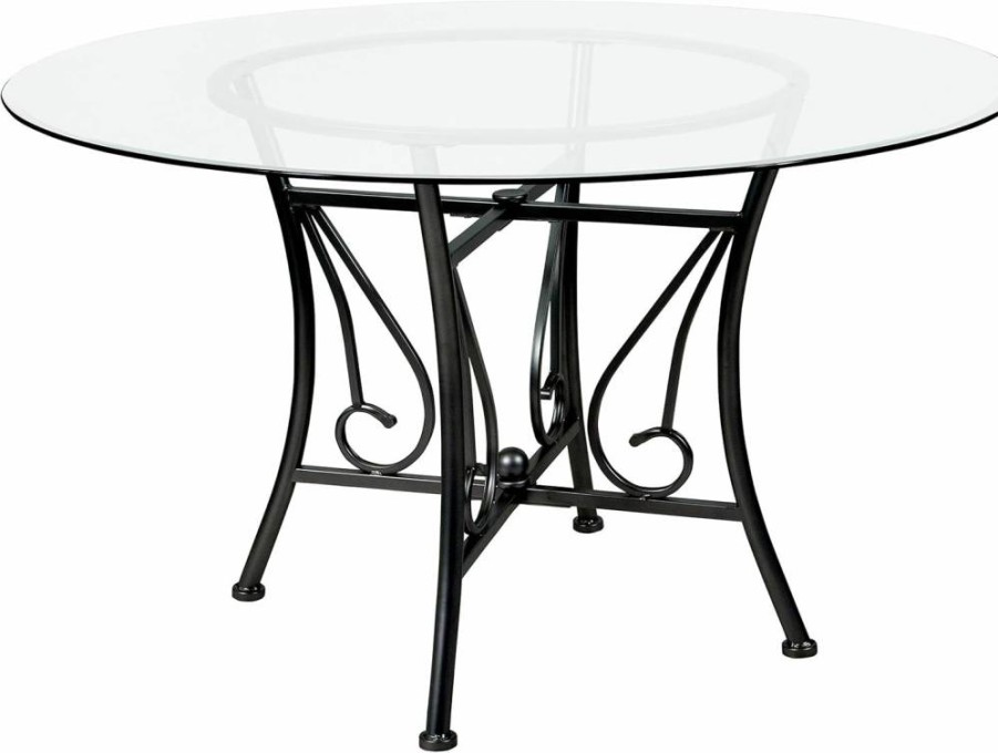 Flash Furniture Princeton 48-Inch Round Silver Metal Dining Table with Glass Top