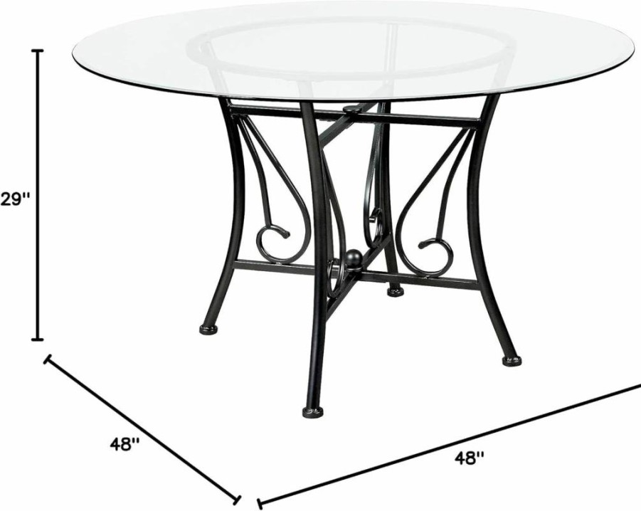 Flash Furniture Princeton 48-Inch Round Silver Metal Dining Table with Glass Top