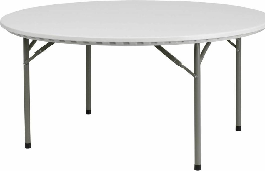Flash Furniture 5-Foot Round Granite White Folding Table, Heavy Duty Commercial Grade Plastic Table for 8 People, Indoor Outdoor Use