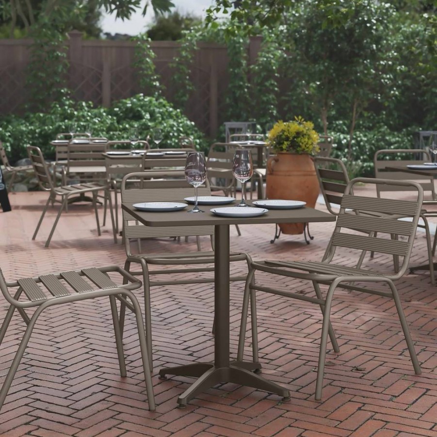 Flash Furniture Mellie 23.5" Square Aluminum Patio Table with Base - Indoor-Outdoor Use, 27.5" Height, Weather-Resistant