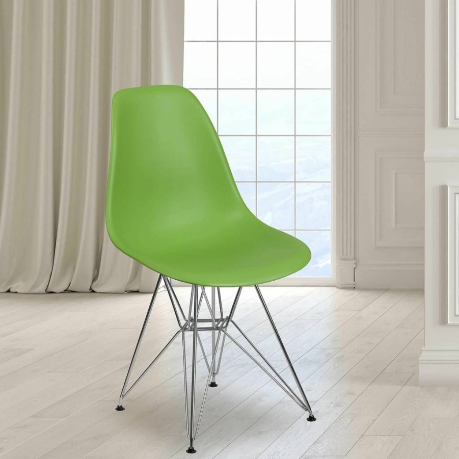Flash Furniture Elon White Plastic Stackable Chair with Chrome Metal Base – Modern Office & Dining Chair