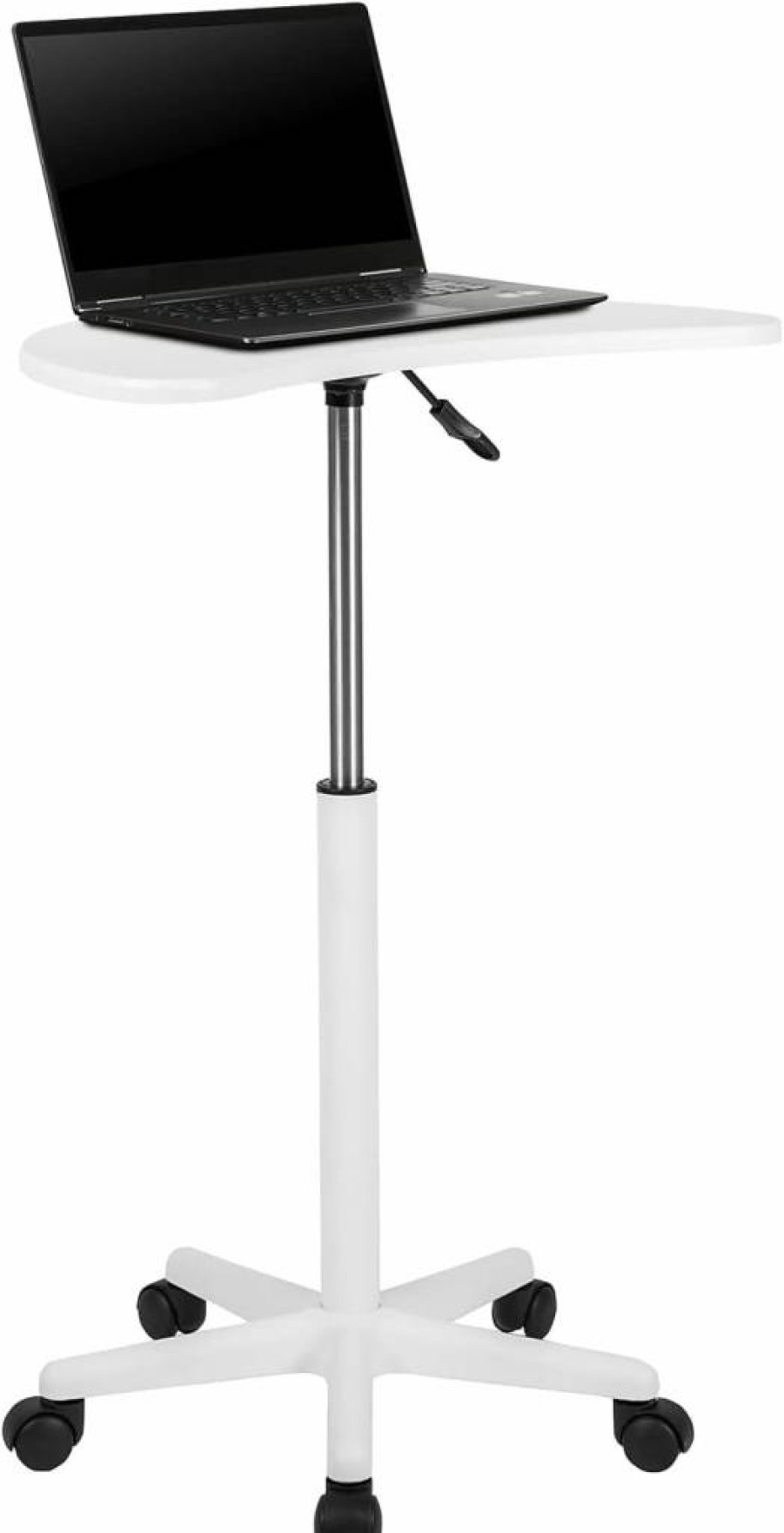 Flash Furniture Mobile Standing Desk - Adjustable Height Rolling Laptop Computer Workstation, Portable Speaker Lectern with Wheels, Modern Black Office Desk