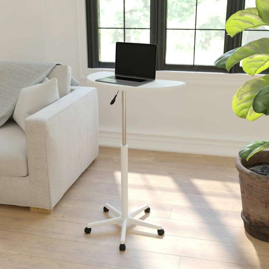 Flash Furniture Mobile Standing Desk - Adjustable Height Rolling Laptop Computer Workstation, Portable Speaker Lectern with Wheels, Modern Black Office Desk