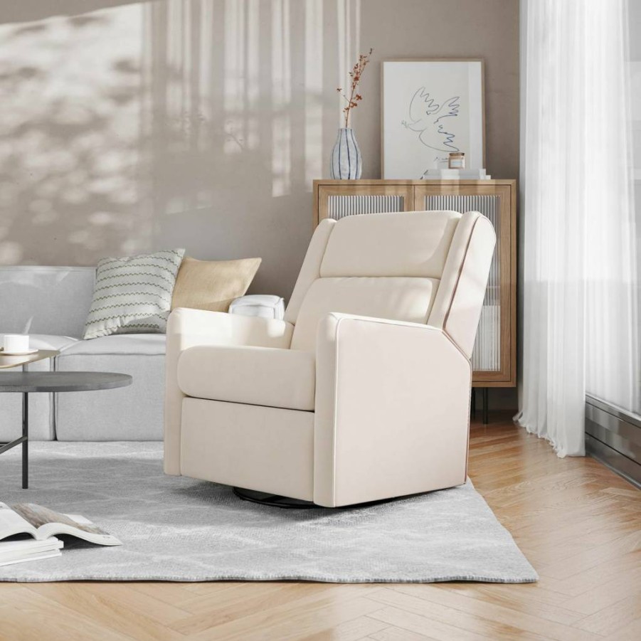 Flash Furniture Cream Fabric Swivel Recliner Chair - 360 Degree Swivel Glider Rocker with Manual Recline for Living Room, Bedroom, Nursery