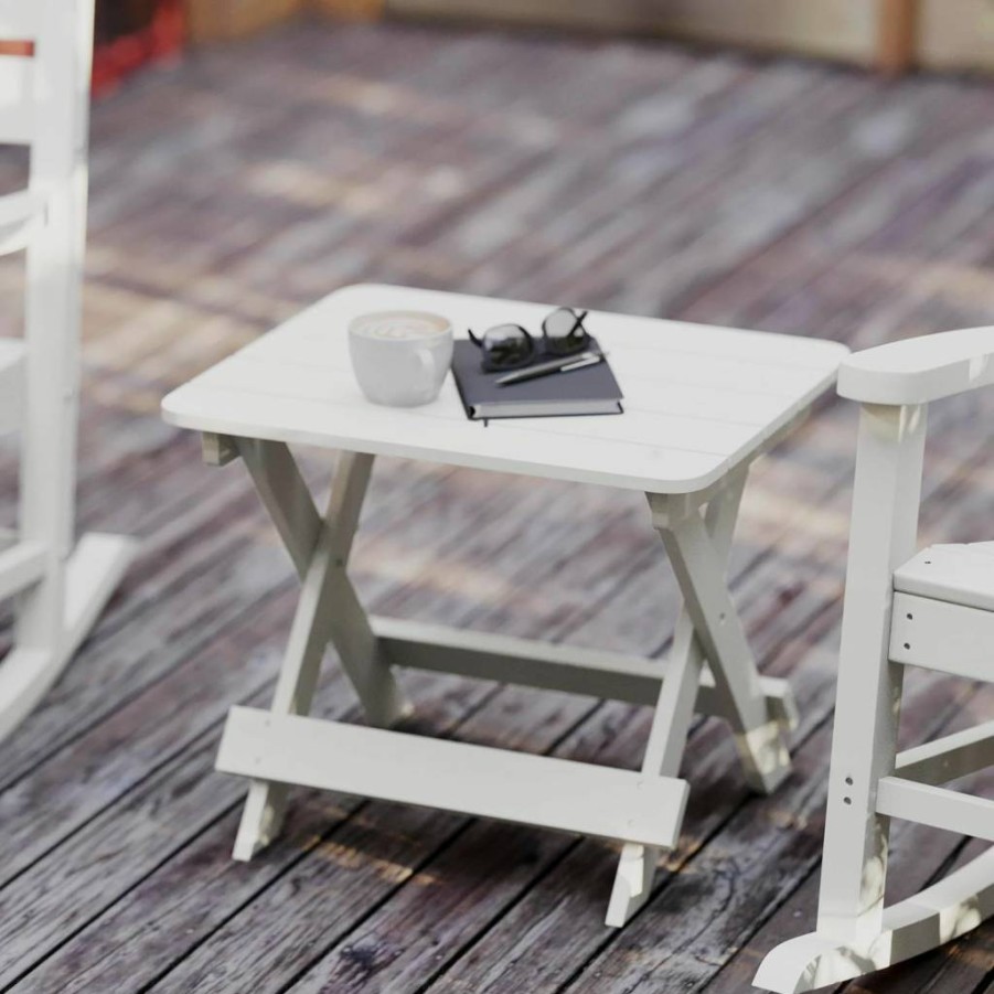 Flash Furniture Halifax Outdoor Folding Side Table - Portable All-Weather HDPE Adirondack Accent Table, Gray - Compact Patio, Deck, or Garden Side Table - Set of 1