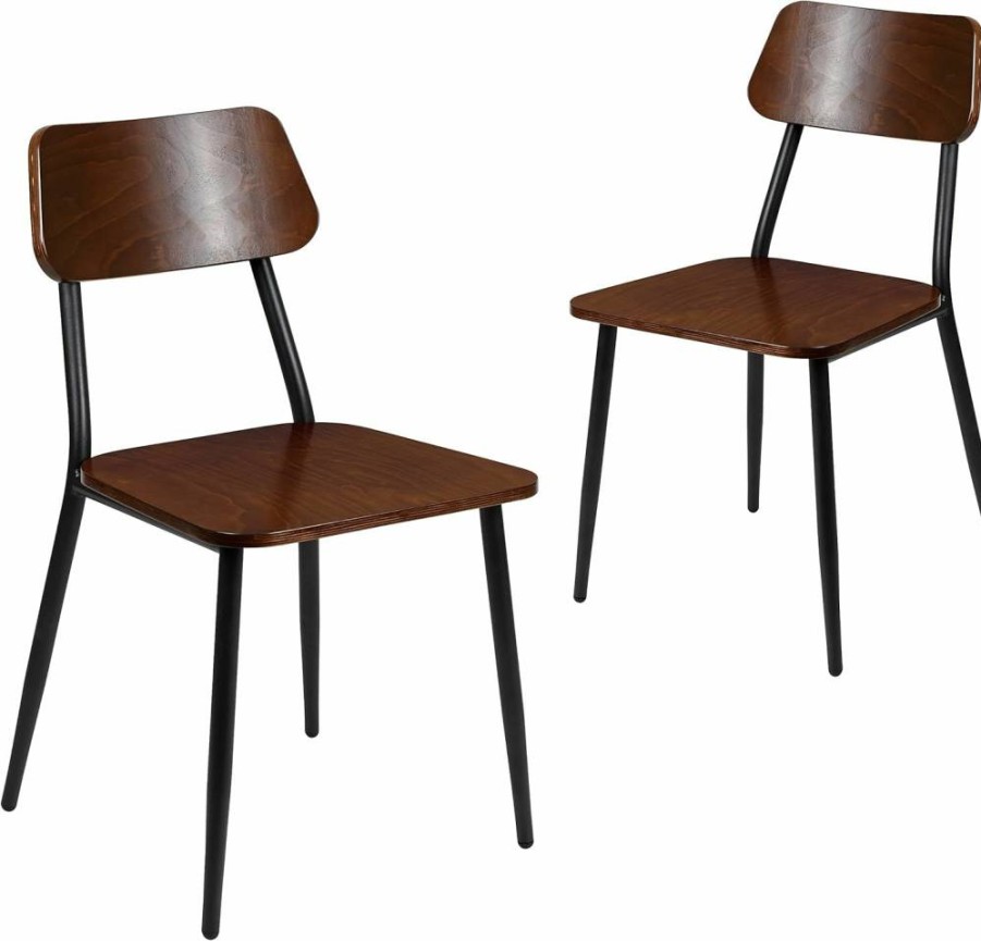Flash Furniture Industrial Stackable Dining Chairs Set of 2 - Gunmetal Steel Frame & Rustic Wood Seat