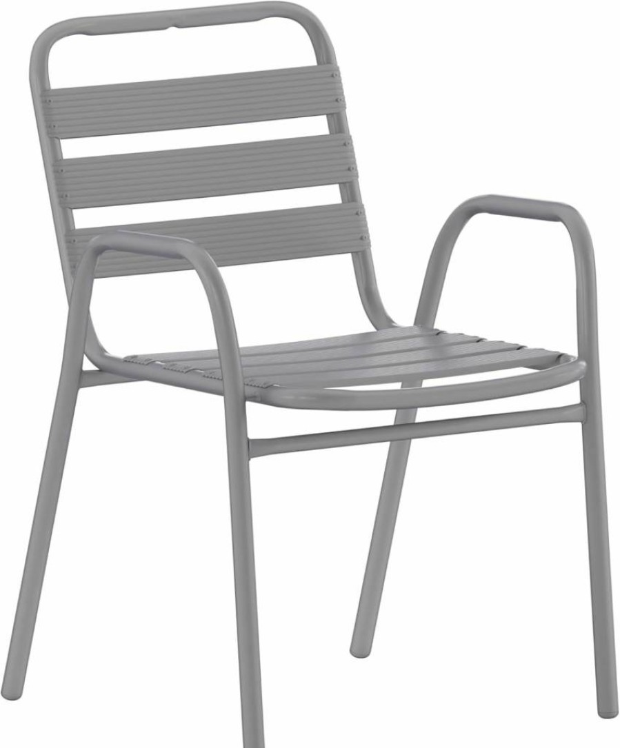 Flash Furniture Lila Commercial Stacking Dining Chair with Triple Slat Back & Arms, Black Indoor-Outdoor Restaurant Seating