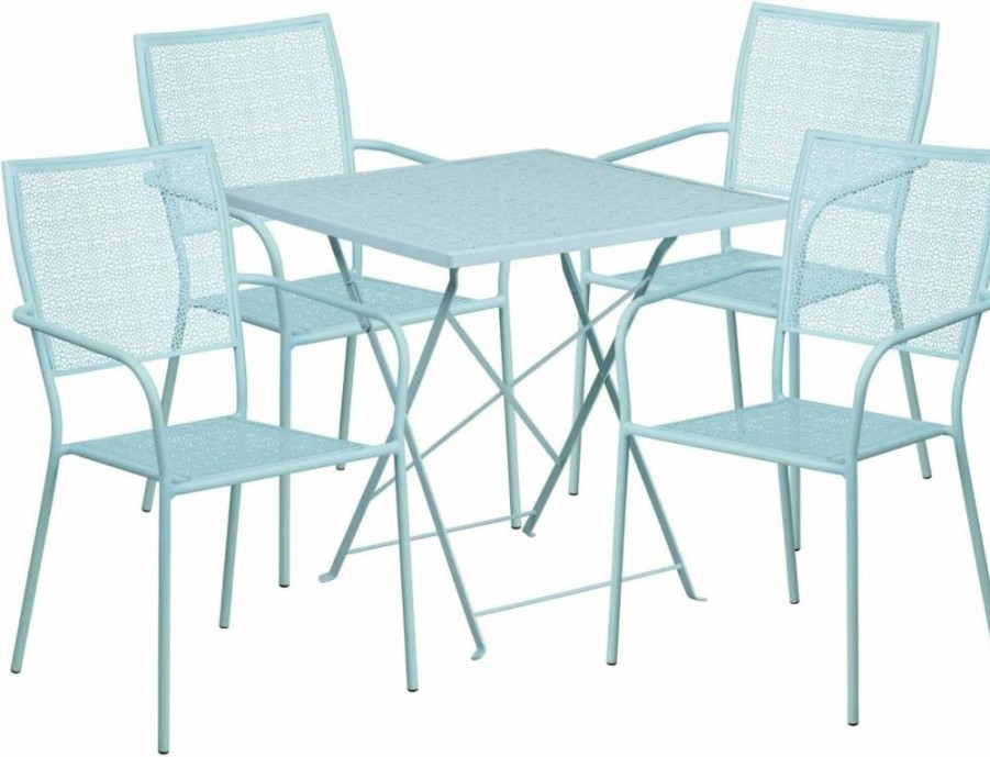 Flash Furniture 28" Square Black Steel Folding Table Set with 4 Chairs for Indoor Outdoor Use