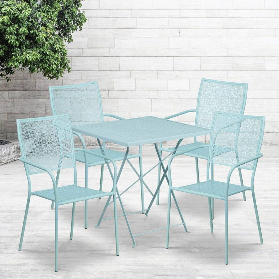 Flash Furniture 28" Square Black Steel Folding Table Set with 4 Chairs for Indoor Outdoor Use