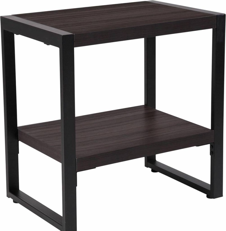 Flash Furniture Thompson Charcoal Wood Grain End Table with Black Metal Frame