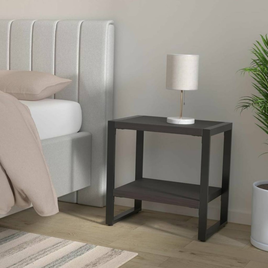 Flash Furniture Thompson Charcoal Wood Grain End Table with Black Metal Frame