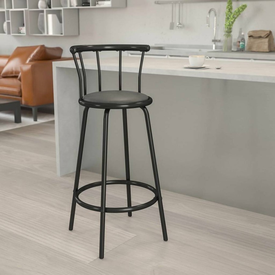Flash Furniture Charla Swivel Bar Stool - Black Metal Frame with Vinyl Seat, Crown Back Design