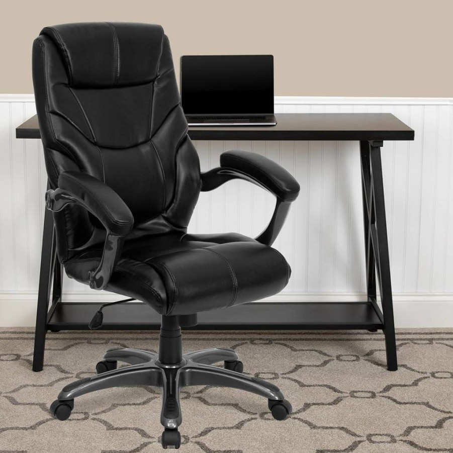 Flash Furniture Greer Ergonomic High-Back Executive Office Chair - Black LeatherSoft Swivel with Adjustable Arms