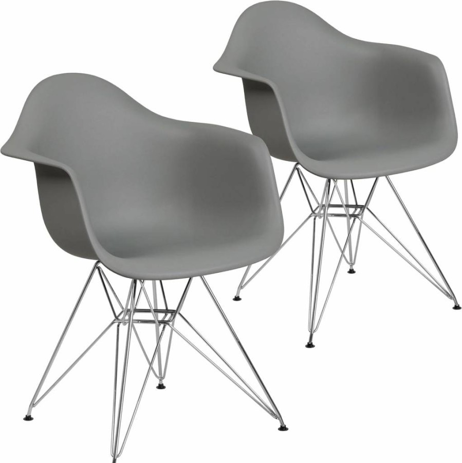 Flash Furniture Alonza White Plastic Stackable Chair with Chrome Metal Base