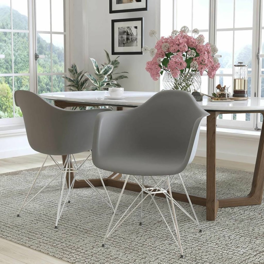 Flash Furniture Alonza White Plastic Stackable Chair with Chrome Metal Base