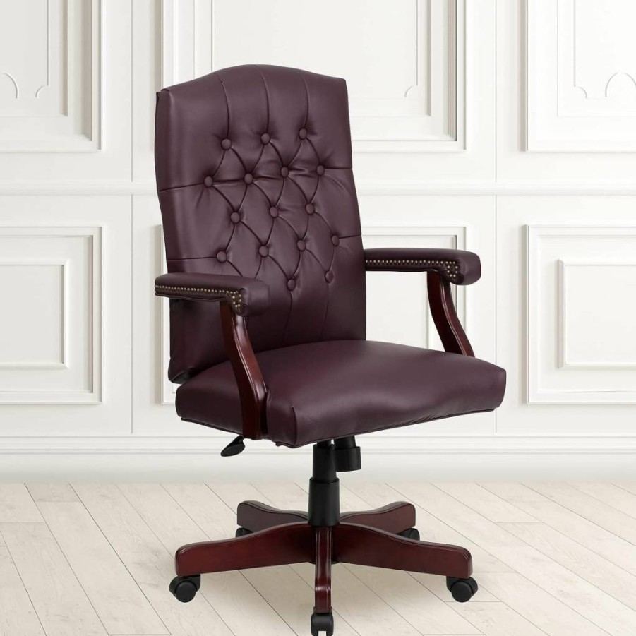 Flash Furniture Derrick Gray Fabric Tufted Swivel Office Chair with Driftwood Base - Traditional Home & Desk Ergonomic Chair