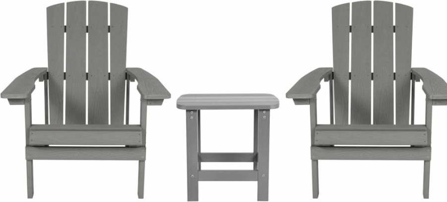 Flash Furniture Charlestown 2-Piece Adirondack Set with Side Table - Durable Gray Poly Resin - Weather-Resistant Outdoor Furniture