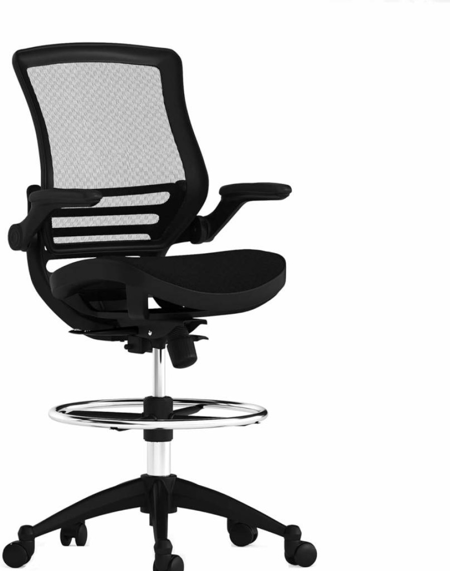Flash Furniture Waylon Ergonomic Mid-Back Swivel Office Chair - Adjustable Height, Foot Ring & Armrests, Black Executive Chair