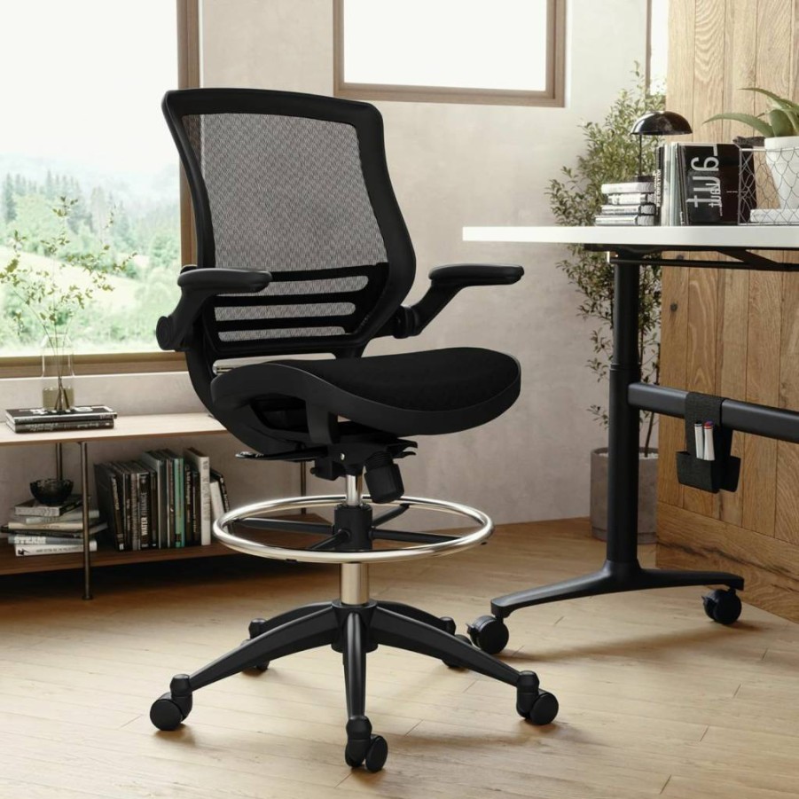 Flash Furniture Waylon Ergonomic Mid-Back Swivel Office Chair - Adjustable Height, Foot Ring & Armrests, Black Executive Chair