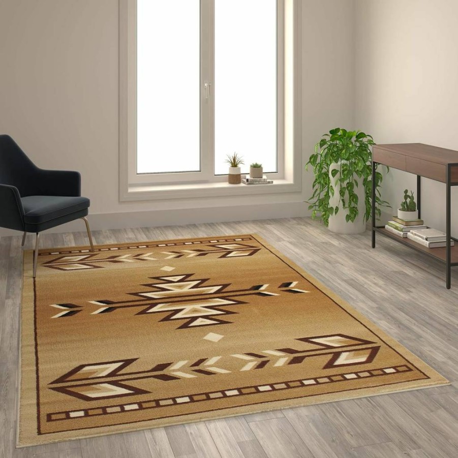 Flash Furniture Lodi Collection 2' x 3' Southwestern Brown Olefin Area Rug with Jute Backing - Low Pile for Hallway, Entryway, Bedroom, Living Room