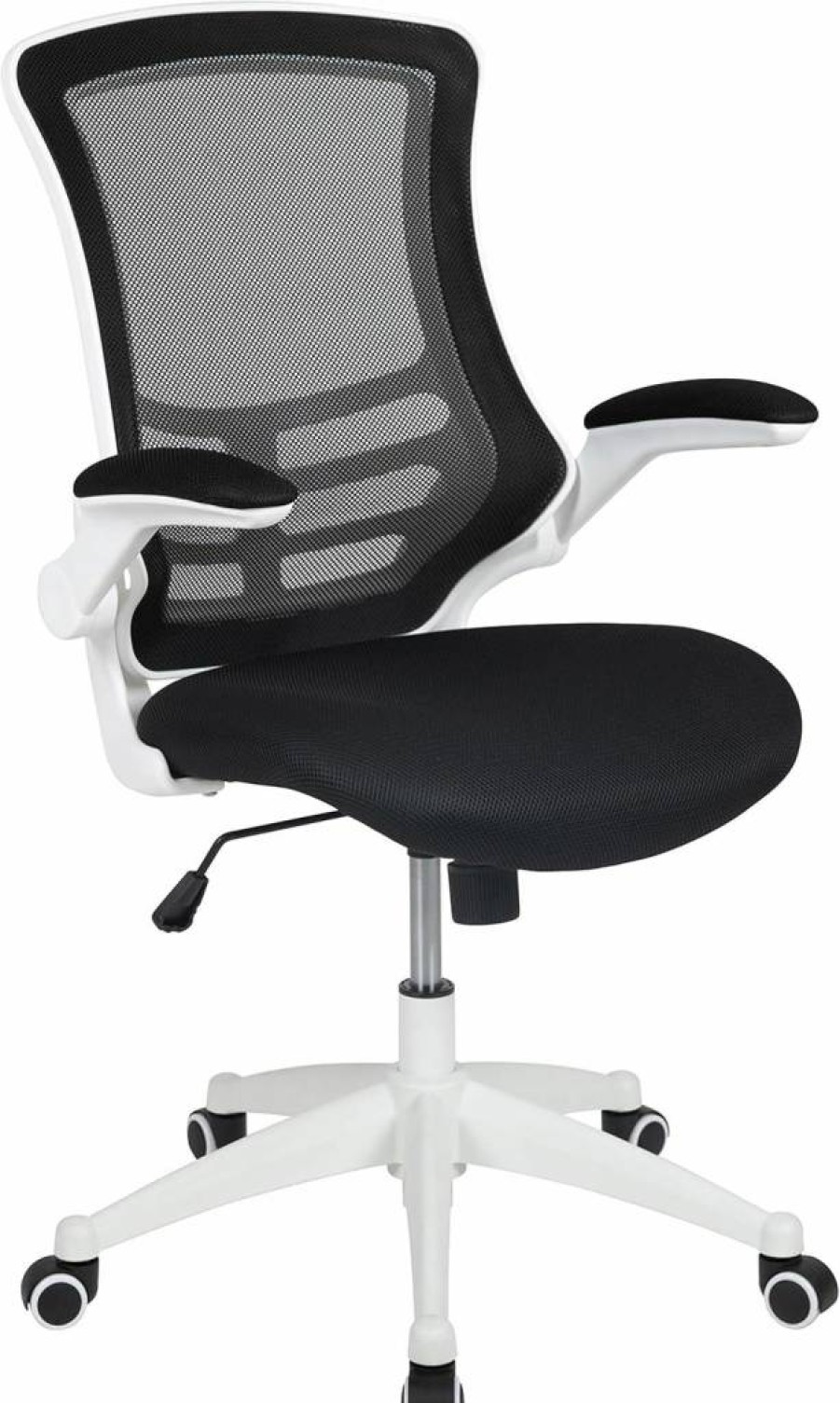Flash Furniture Kelista Ergonomic Mesh Office Chair - Mid-Back Swivel with Adjustable Lumbar Support, Seat Height & Flip-Up Armrests, Gray/White