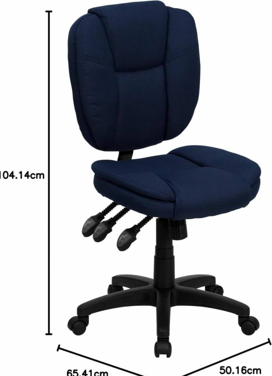 Flash Furniture Caroline Mid-Back Office Chair - Black Leathersoft Swivel Task Chair with Ergonomic Support & Pillow Top Cushioning