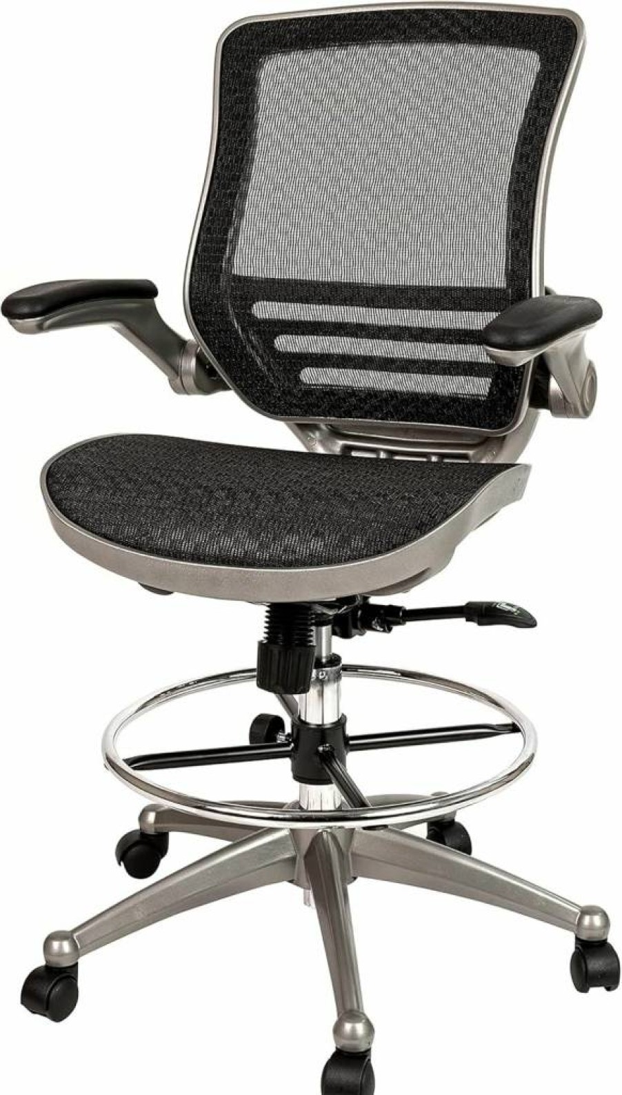 Flash Furniture Waylon Ergonomic Mesh Office Chair - Adjustable Swivel Mid-Back with Armrests, Foot Ring & Seat Height, Gray/White