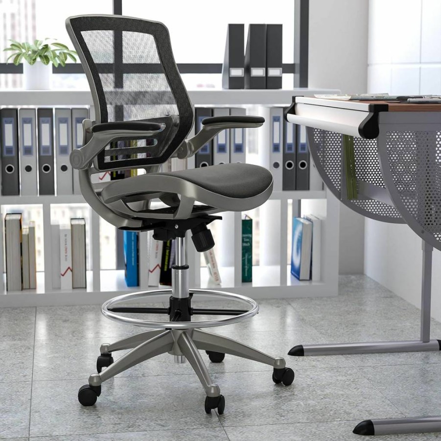 Flash Furniture Waylon Ergonomic Mesh Office Chair - Adjustable Swivel Mid-Back with Armrests, Foot Ring & Seat Height, Gray/White