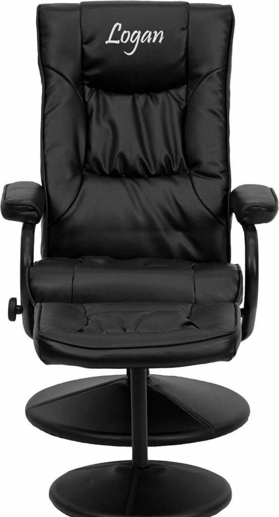 Flash Furniture Black Leather Recliner Chair with Ottoman and Wrapped Base, Comfortable Lounge Chair for Living Room