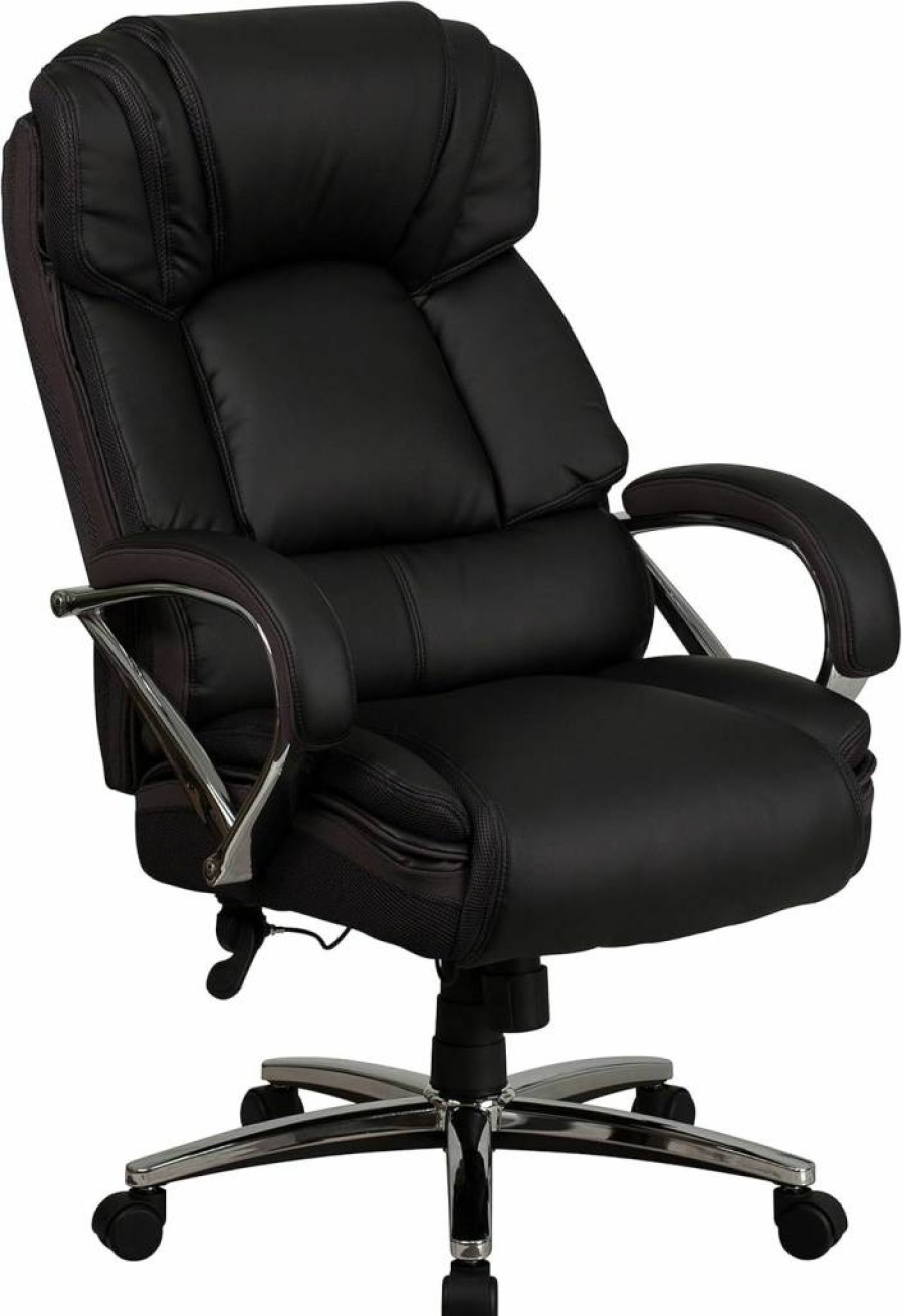 Flash Furniture Hercules Series Big & Tall Executive Office Chair - 500 lb Capacity, Black Leathersoft, Swivel, Ergonomic Design, Chrome Base & Arms