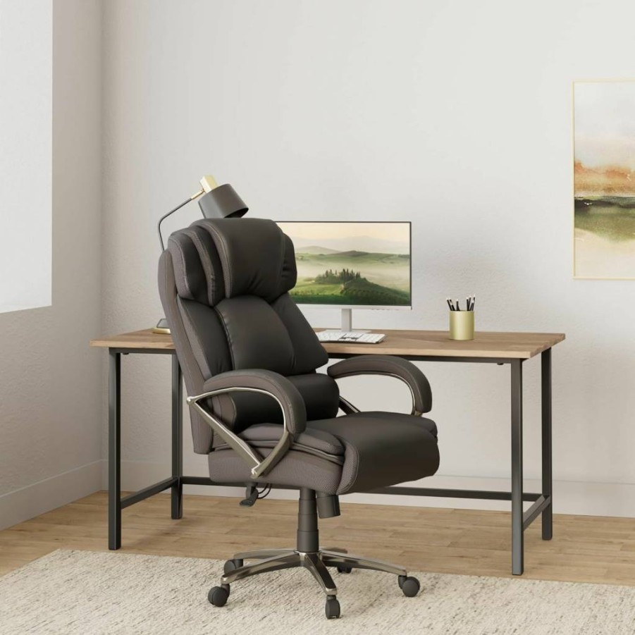 Flash Furniture Hercules Series Big & Tall Executive Office Chair - 500 lb Capacity, Black Leathersoft, Swivel, Ergonomic Design, Chrome Base & Arms