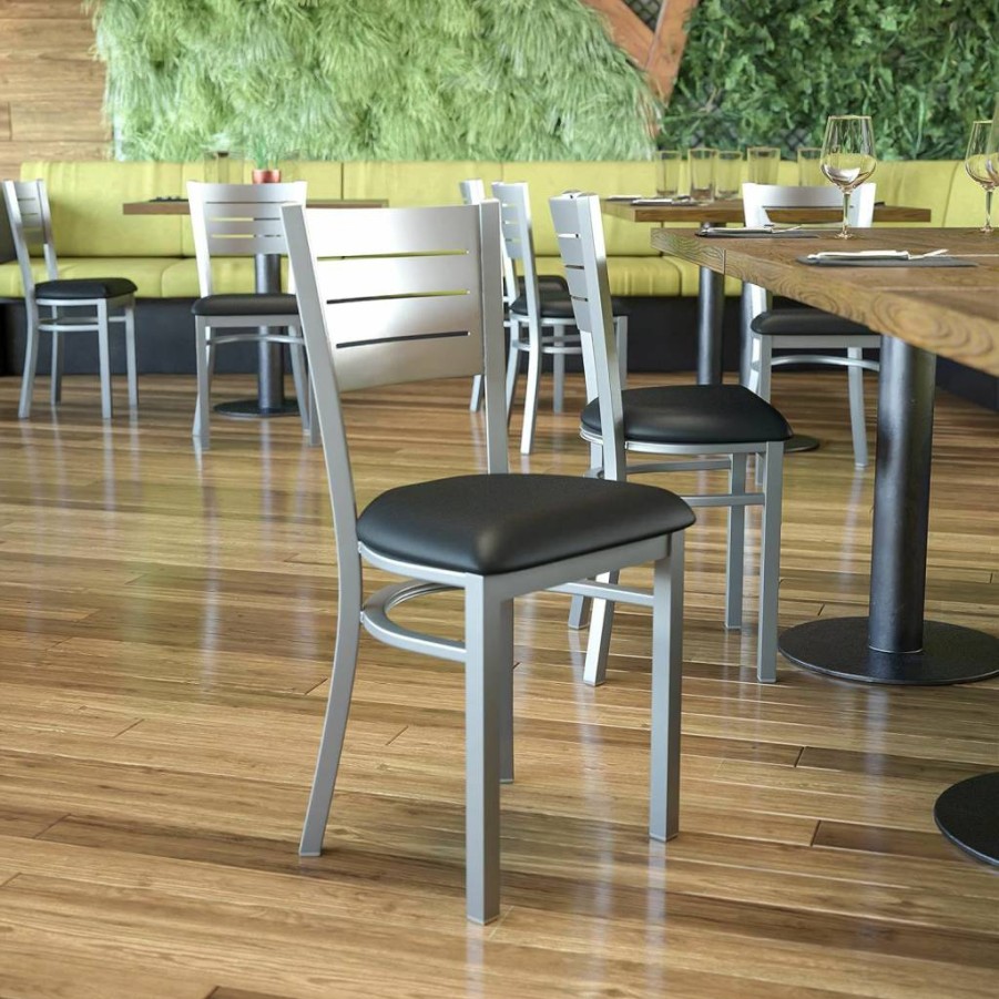Flash Furniture Hercules Series Metal Dining Chair with Silver Slat Back and Burgundy Vinyl Seat - Commercial Restaurant Seating