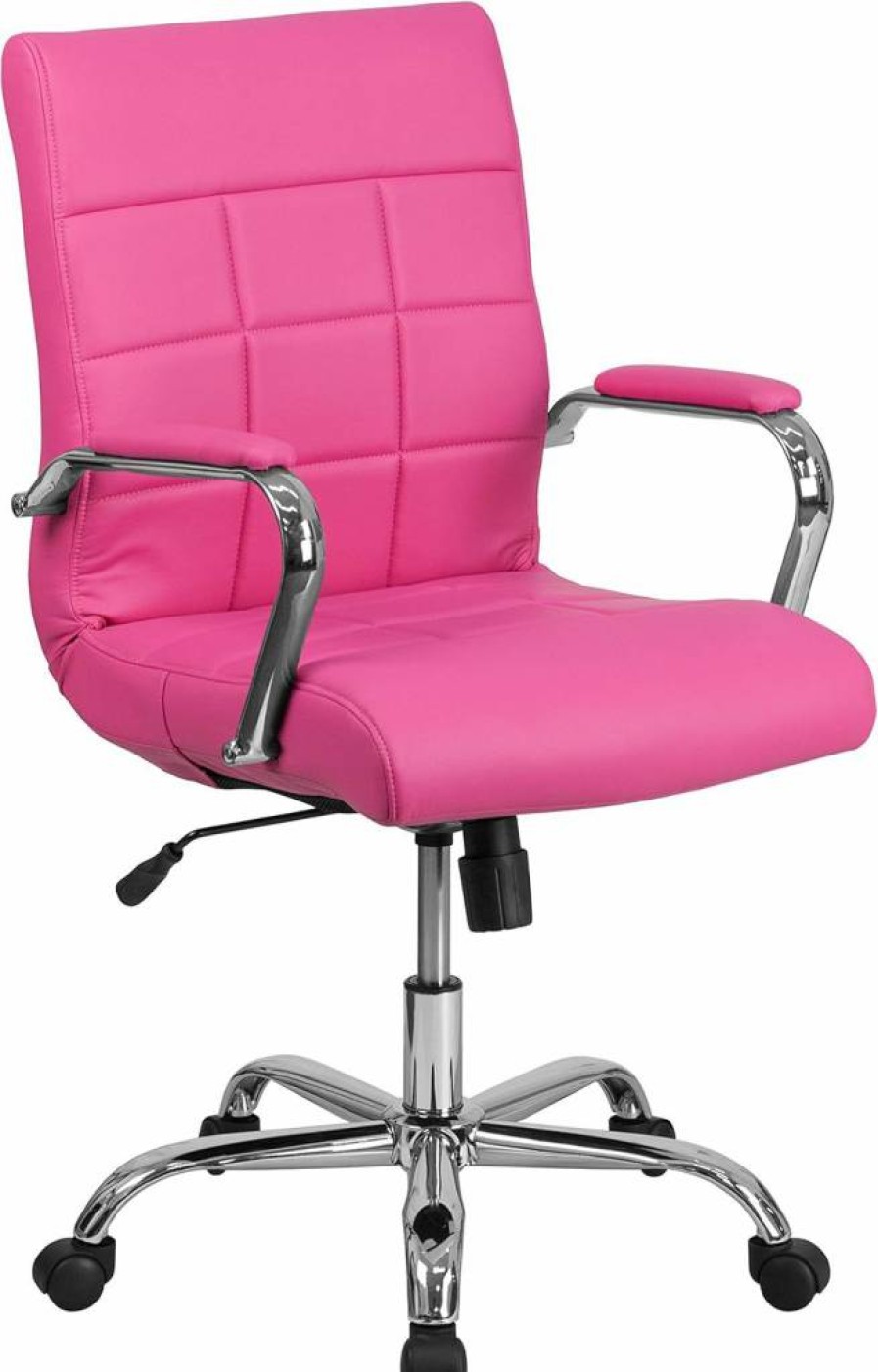 Flash Furniture Vivian Mid-Back Swivel Office Chair with Adjustable Height, Padded Seat & Armrests, Black/Chrome Vinyl Upholstery