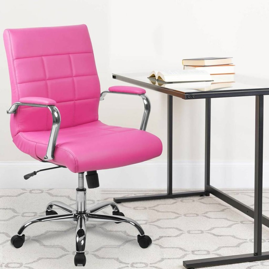 Flash Furniture Vivian Mid-Back Swivel Office Chair with Adjustable Height, Padded Seat & Armrests, Black/Chrome Vinyl Upholstery