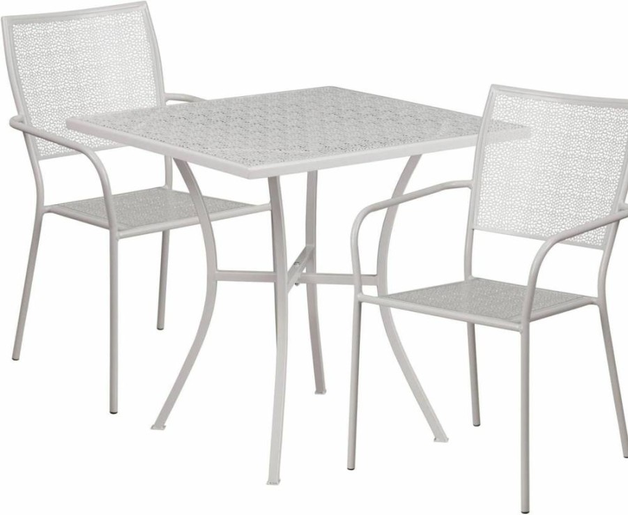 Flash Furniture 35.5" Square Light Gray Steel Patio Table Set with 2 Matching Chairs for Indoor-Outdoor Use