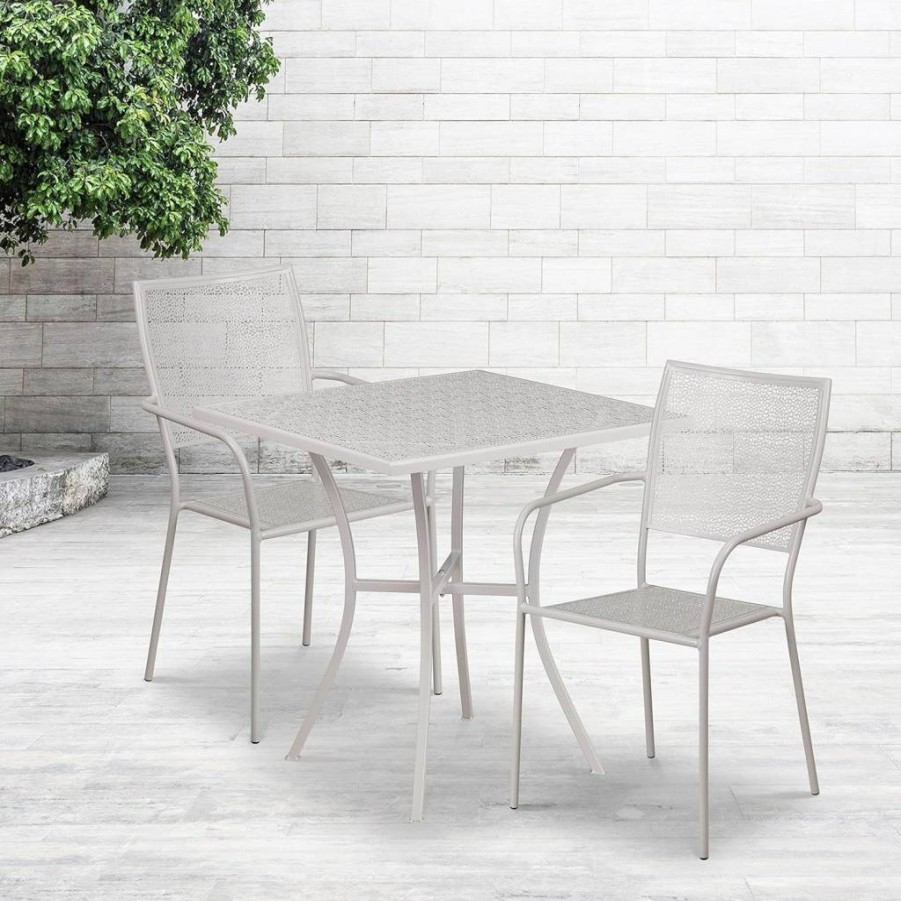 Flash Furniture 35.5" Square Light Gray Steel Patio Table Set with 2 Matching Chairs for Indoor-Outdoor Use