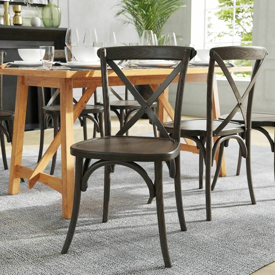 Flash Furniture Hercules Series Solid Oak Wood Cross Back Dining Chair - Heavy Duty Comfort