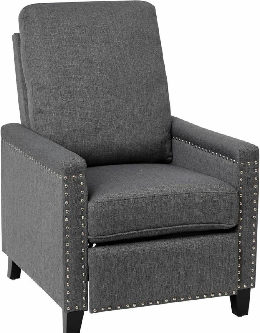 Flash Furniture Carson Light Gray Fabric Recliner Chair with Pillow Back and Nail Trim Accent