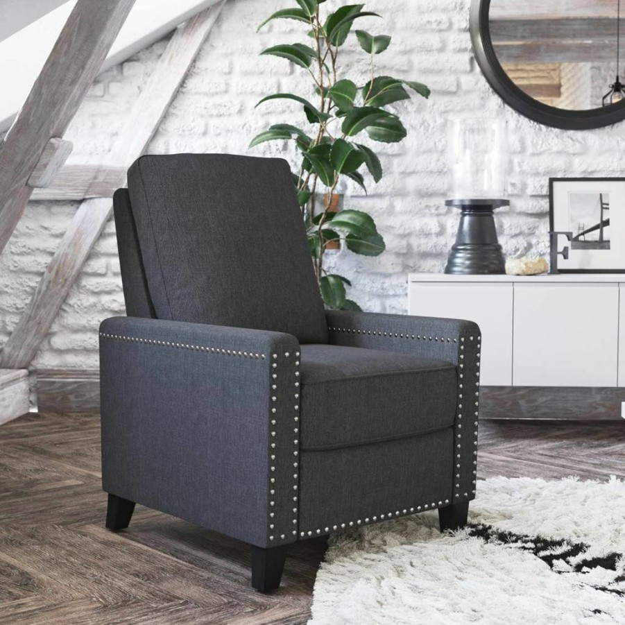 Flash Furniture Carson Light Gray Fabric Recliner Chair with Pillow Back and Nail Trim Accent